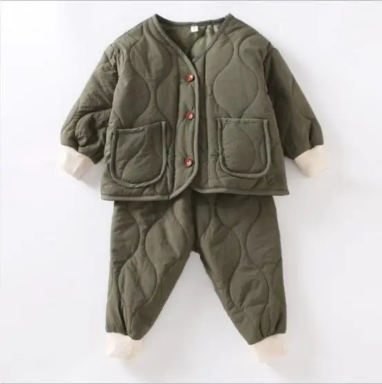 

Winter Thick Warm Children Homewear Baby Boys Girls Cotton Clothing Set 2pcs Jacket Coat Outerwear+Pants Kids Winter Tracksuit