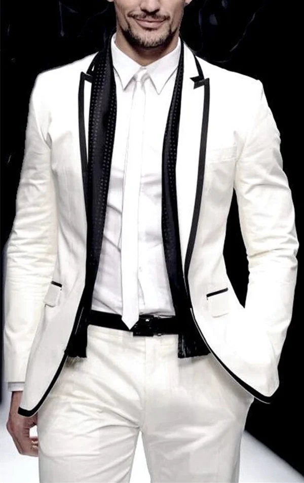 

Mens Wedding Suits Formal 2 Pieces White Single Breasted Peak Lapel Slim Fit Stylish Blazer Jackets and Pants Costumes
