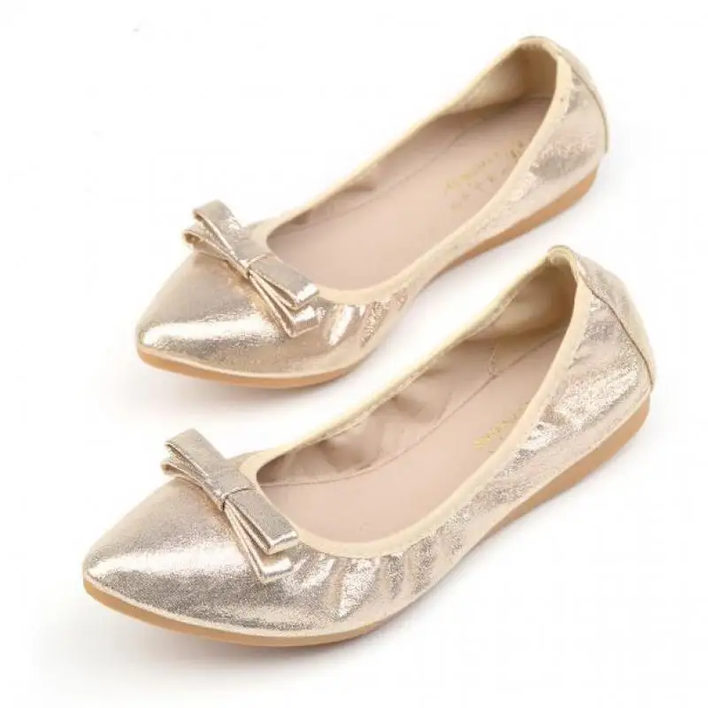 

Plus Size 34~43 Gold Silver Ballet Flats Women Ballerina Shoes Black Womans Comfortable Loafers Shoes Breathable Bow Ballerinas