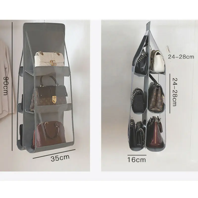 Clear Hanging Purse Handbag Tote Bag Storage Organizer Closet Rack 6 Pockets Shelf Holder Wardrobe | Багаж и сумки