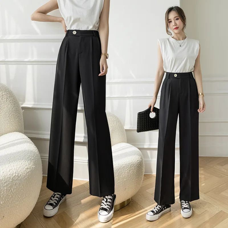 

Limiguyue Female Suit Pants Casual Vintage Classic Korean High Waisted Wide Leg Pants OL Office Workwear Black Trousers K2478