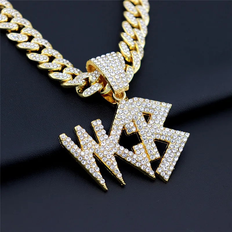 

Bling Cubic Zircon Letter WCB Pendant Necklace For Men Hip Hop Jewelry With Iced Out Cuban Link Chain Gift Dropshipping