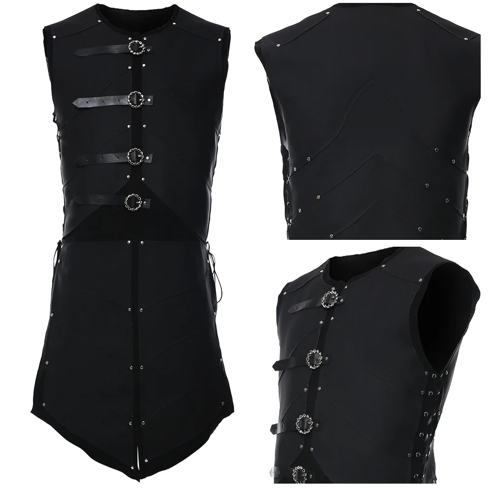 Костюм для косплея средневекового эльфа воина кожаный армированный жилет черный