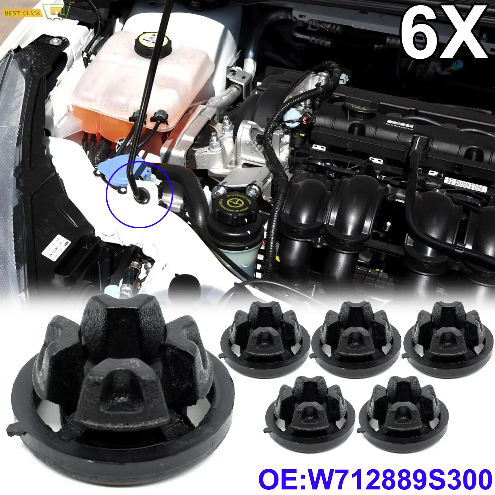 

6x Car Hood Bonnet Rod Support Prop Grommet For Ford C-Max Focus Fusion S-Max Mondeo Escape Kuga Car Accessories W712889S300