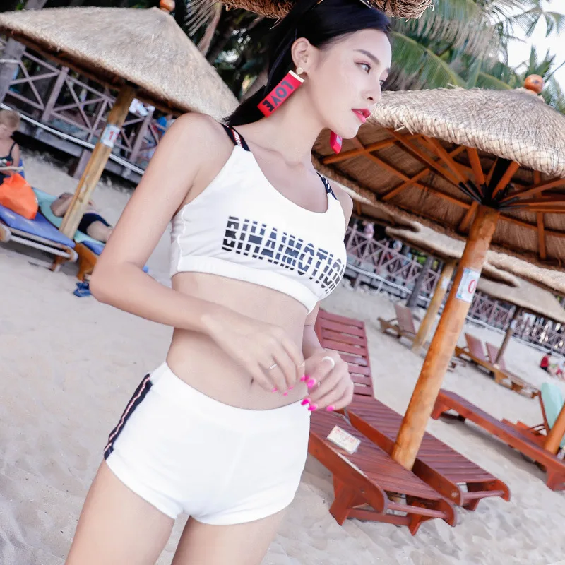 

2020 New Casual Lettered Fashion Sexy Sports Slimming Slim Fit Split Type Boxer Two-Piece Bathing Suit Womens /30