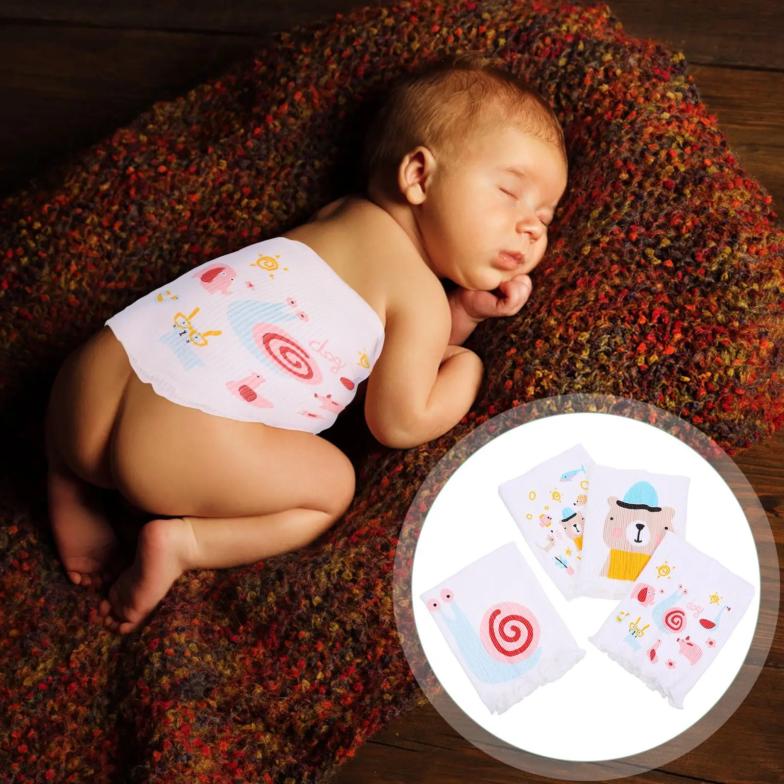 

4pcs Cartoon Bellyband Pure Cotton Newborn Bellyband Durable abdomen circumferences Cartoon Style Umbilical Protector