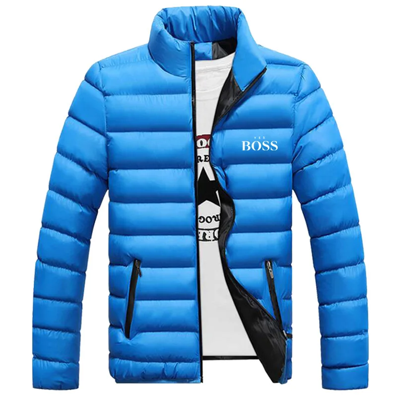 

YES BOSS Print Winter Jacket Men Thick Warm Jacket Slim Casual Hooded Male Parka Jacket Men Cotton Thick Parka Jacket