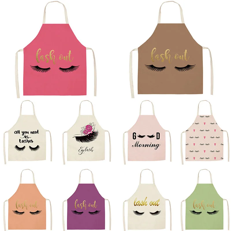 

Kitchen Sleeveless Aprons Eyelashes Printed Cotton Linen Aprons For Kids Women Home Cleaning Tools 65x53cm
