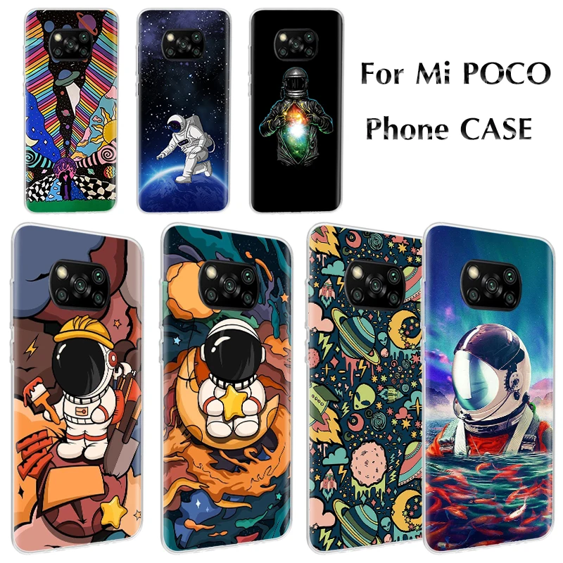 

Astronaut Universe Phone Case For Xiaomi POCO X3 NFC Cover X3Pro For PocoPhone F1 PocoM3 Soft TPU Pattern Customization Coque