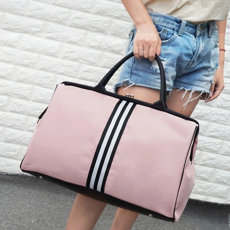 2021 New Women Overnight Weekend Fitness Bag Ladies Stripe Yaga Big Travel Light Korean Men Foldable Outdoor Bags | Спорт и