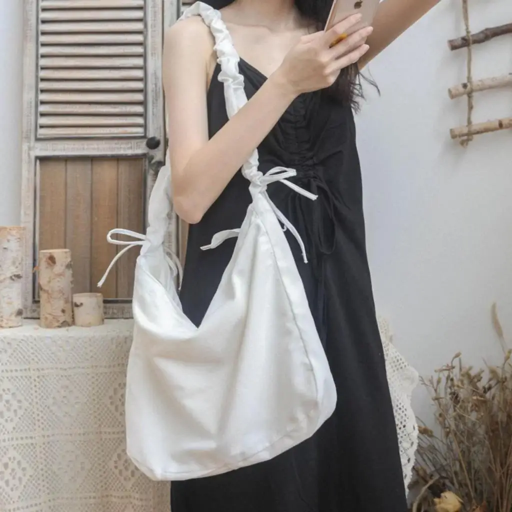 

Women's Bag Korean Art Canvas Bag Drawstring Wide Shoulder Strap Messenger Bag Female Student Shoulder School Bag