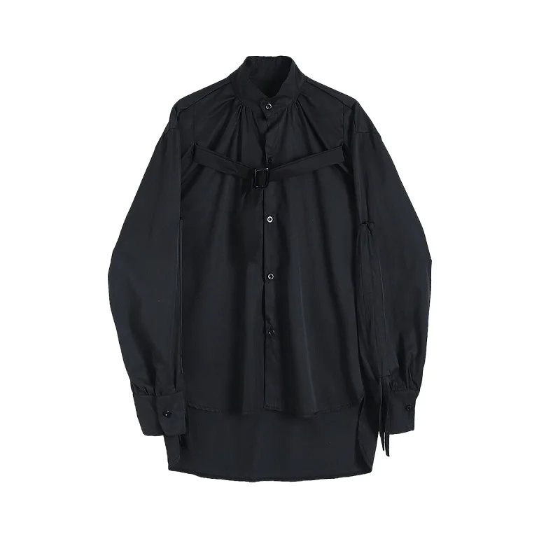 

NEW Male Women Streetwear Hip Hop Loose Couple Shirt Men Ribbon Stand Collar Long Sleeve Casual Shirts