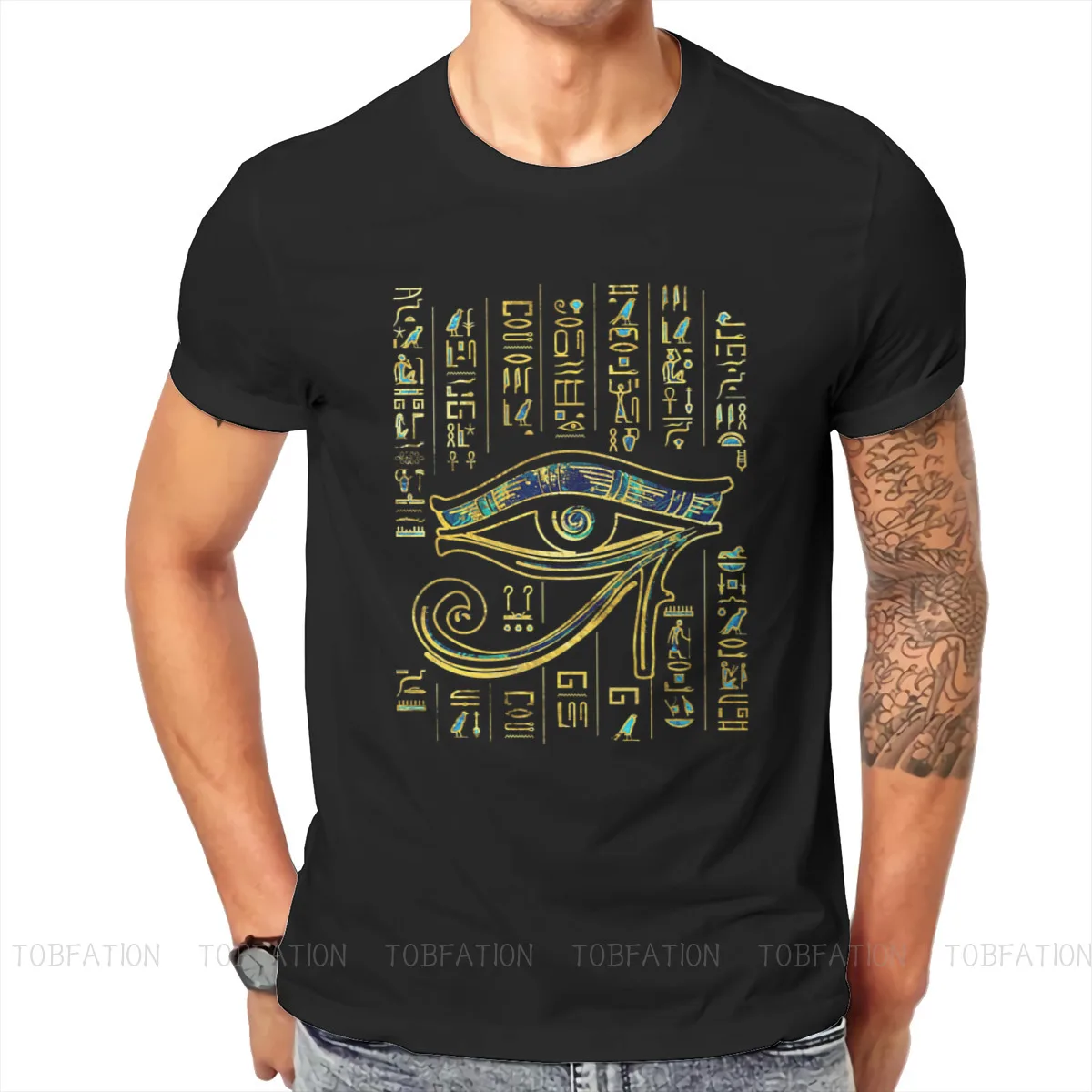 

Egyptian Eye Of Horus Ankh 100% Cotton TShirts On Hieroglyphics Gold and Marble Print Men's T Shirt Hipster Tops 6XL