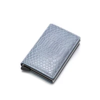 mens wallet solid color snake print buckle aluminum pu card wallet designer smart pocket purse british style leather wallet