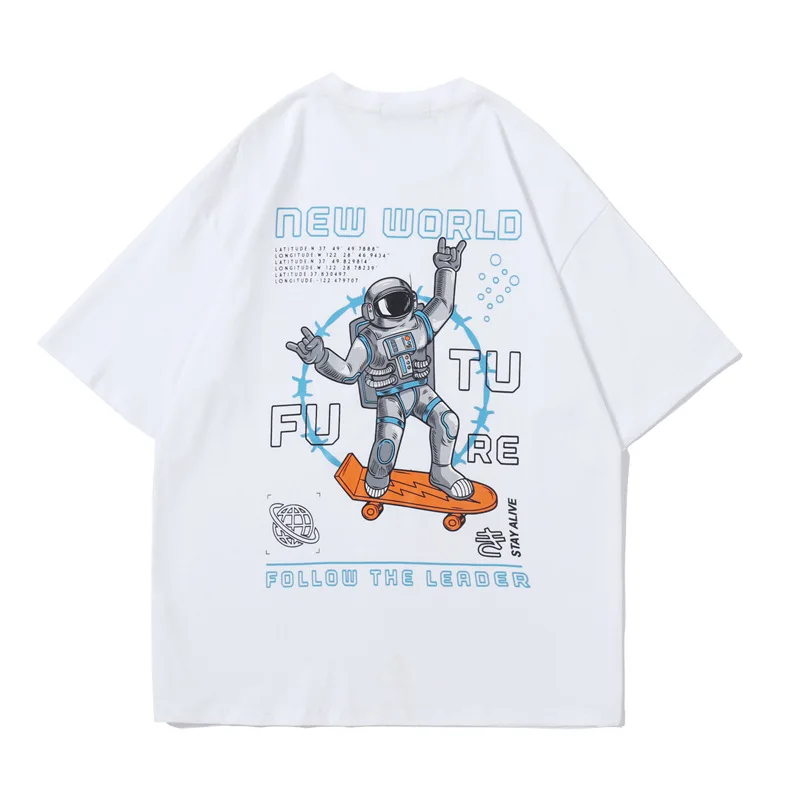 

Ins Harajuku tide brand space astronaut large t-shirt men's and women's loose half sleeve shirt student sports cotton short
