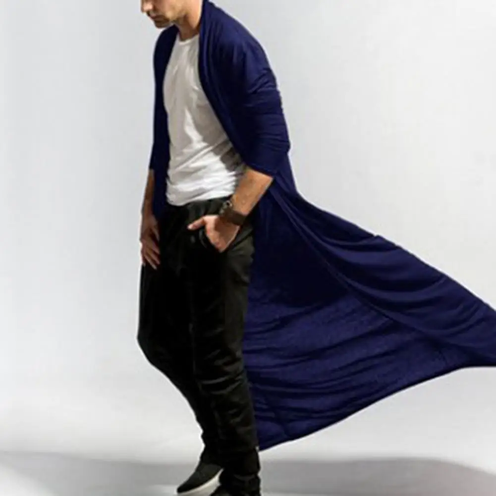 

Long Sleeve Ankle-Length Male Cardigan Simple Solid Color Open Front Jacket Cardigan Outerwear