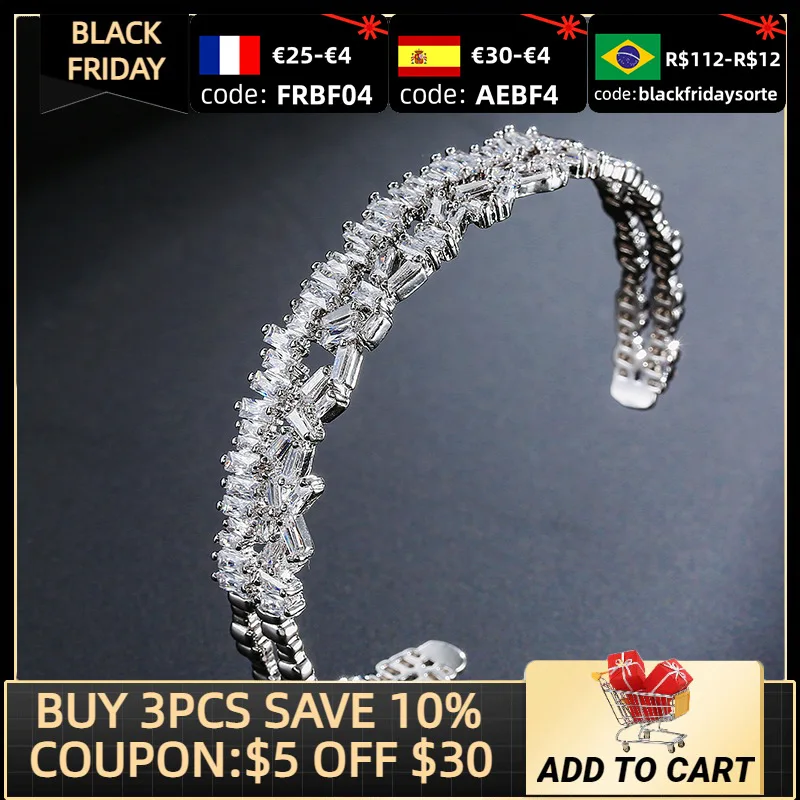 

2021 New Luxury Princess 925 Sterling Silver Bracelet Bangle For Women Open Anniversary Gift Jewelry Wholesale S6103