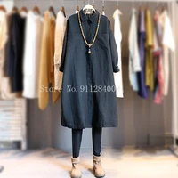 mid length cotton and hemp shirt 2021 autumn new loose size solid color simple atmosphere shirt womens wholesale