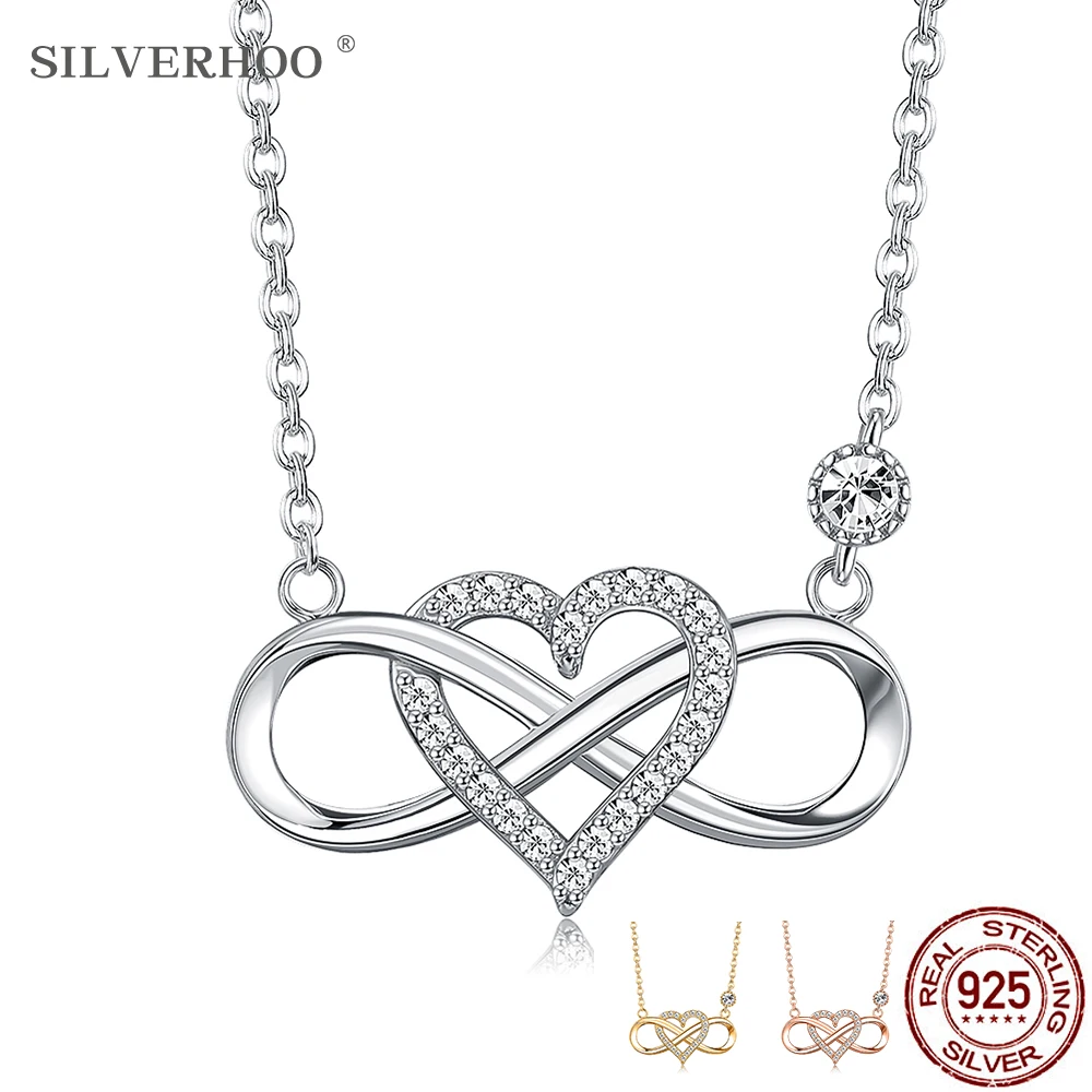 

SILVERHOO Express Infinite Love Lovers Necklace For Women Inlay Cubic Zircon Real 925 Sterling Silver Pendent Necklace Jewelry