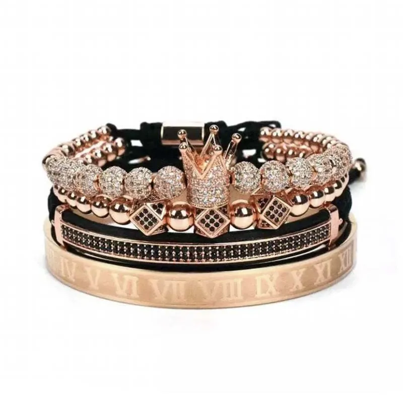 

Personalized punk style slightly inlaid zircon crown polygon charm bracelet Roman lettering bracelet