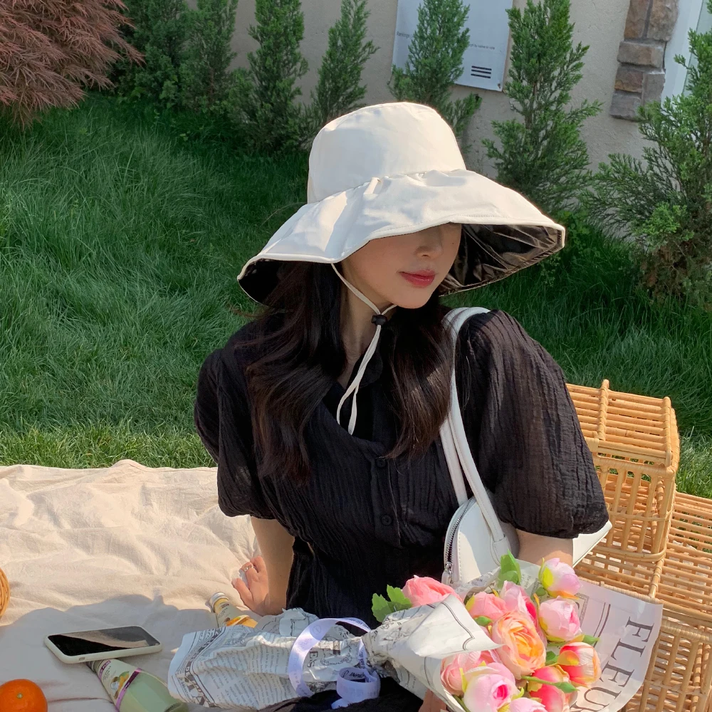 

Женская панама с виниловой подкладкой, складывающаяся уличная шляпа с широкими полями и защитой от УФ-лучей, декоративная шляпа для повседн...