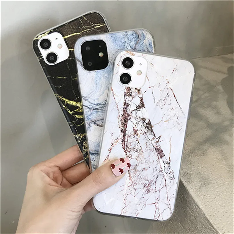 

Ottwn Marble Texture Granite Stone Phone Case For iPhone 12 Pro 11 Pro Max SE 2020 X XR XS 7 8 6s Plus Soft Matte Back Cover