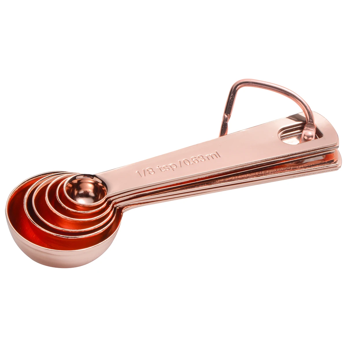 

AA 6Pcs Stainless Steel 430 Measuring Spoon Rose Gold Tail Snap Accurate Scale High Hardness Baking Tools