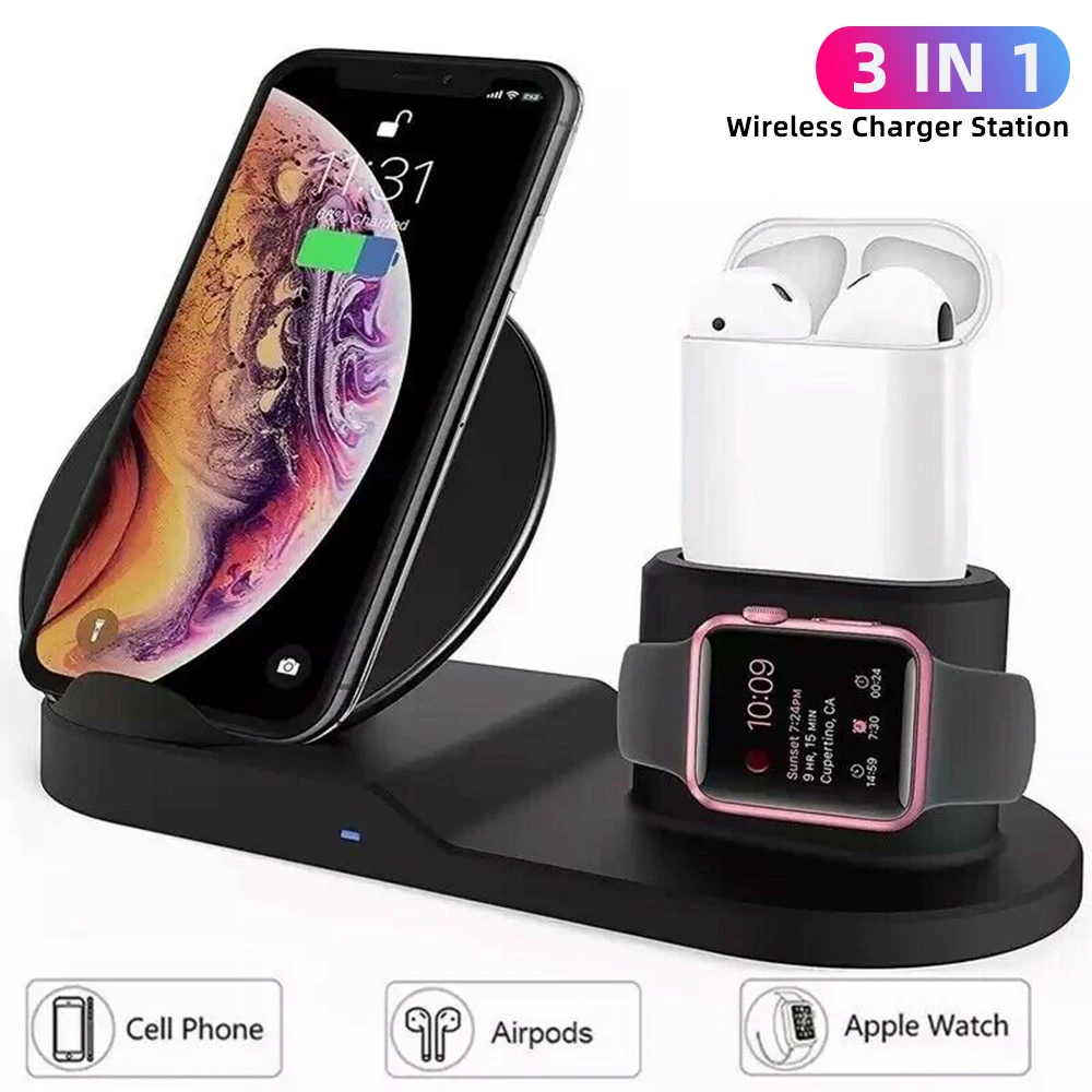 3 в 1 Беспроводное зарядное устройство Подставка для быстрой зарядки док станция