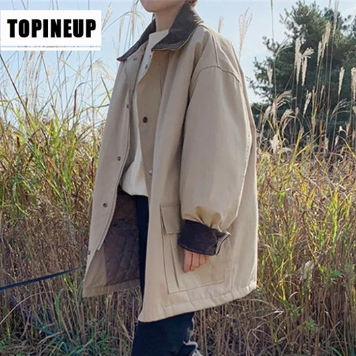 

Women's Korean style oversized autumn cotton parka Bat Sleeve thick female jackets and coats