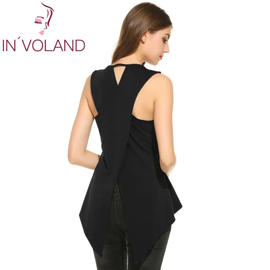 Женский сексуальный топ без рукавов с круглым вырезом однотонный тонкий летний