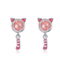 wangaiyao niche strawberry crystal cat earrings female epoxy cute earrings personality creative cold wind