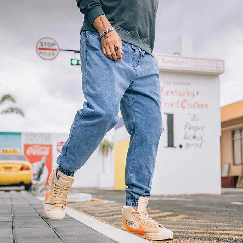 

Mens Elastic Harem Denim Pants Casual Loose Jeans Men Oversized Jeans Mens Street Wear Hip Hop Distressed Denim Jeans Plus Size
