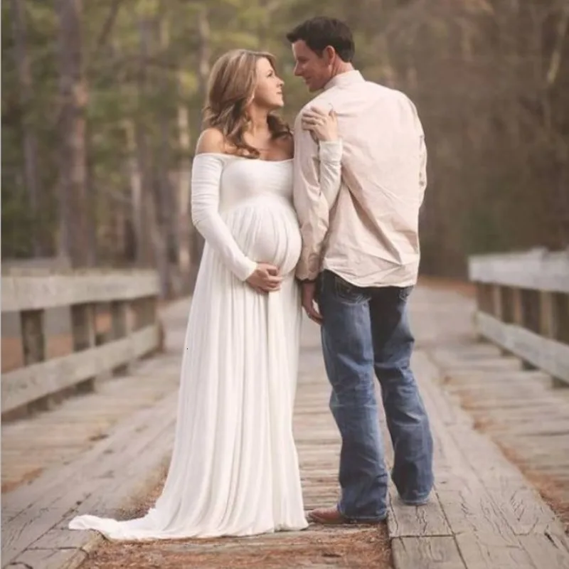 

Maternity Wedding Gowns Empire White Soft Chiffon Off Shoulder Simple Bridal Dresses Plus Size Dress For Pregnant Woman