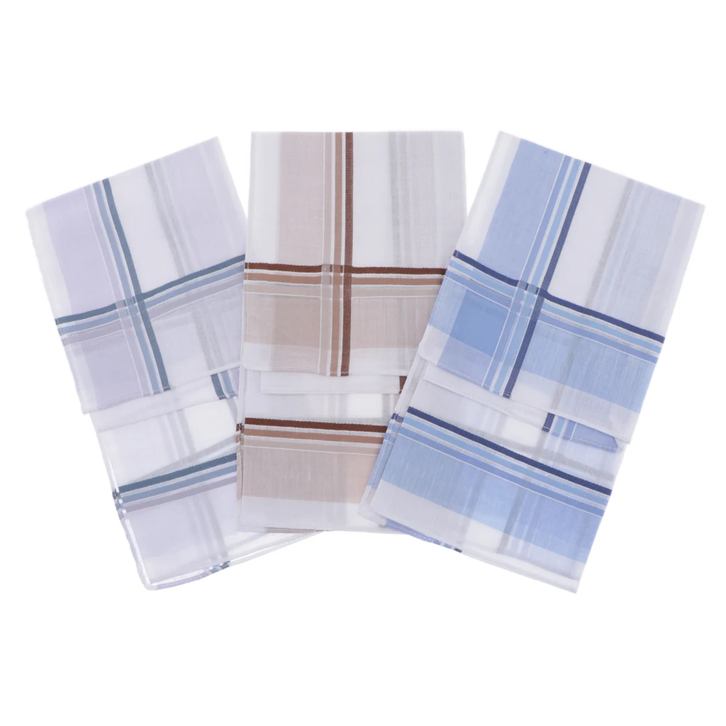 

3Pcs Square Plaid Stripe Handkerchiefs Men Handkerchief Plaids Square Cotton Hanky Soft Kerchiefs Hankie For Wedding 40*40CM