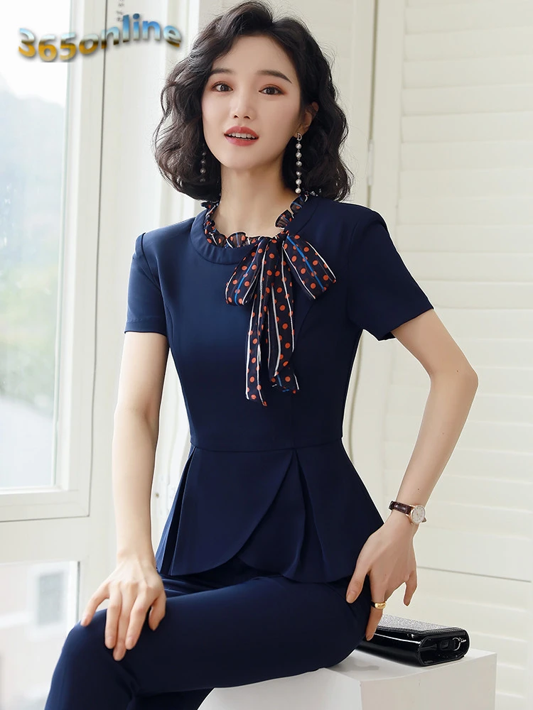 Женская рабочая одежда костюмы с шарфом брюки и топы для женщин деловые