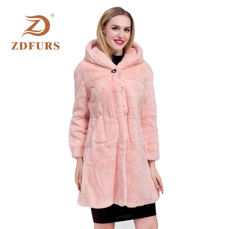 ZDFURS* 2019 Luxury Long fur coat Customize Plus Size Factory sale Genuine Rex Rabbit Real Fur Coat Women Fur Jacket New Winter