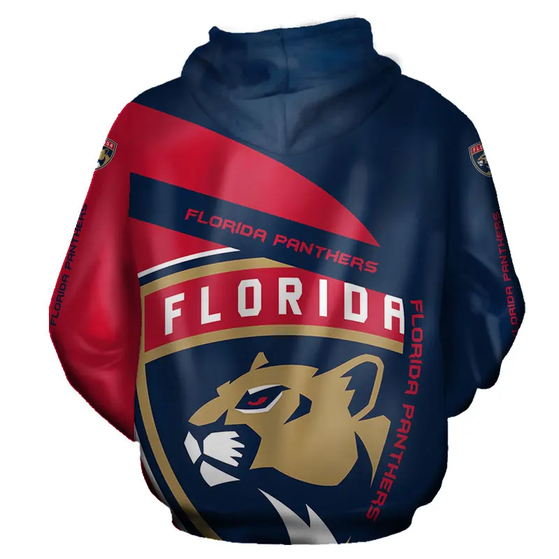 

Florida Men's Fashion 3D Hoodie Blue Red Stitching Brown Leopard Print Panthers Cool Outdoor Sweatshirt