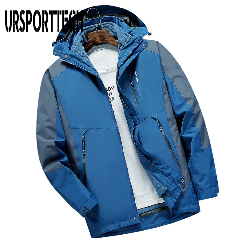 

Autumn Winter Mens Plus Velvet Warm Hooded Jackets Windproof Coats Women Jackets Three-in-one Men's Waterproof Ski Suit Outwear
