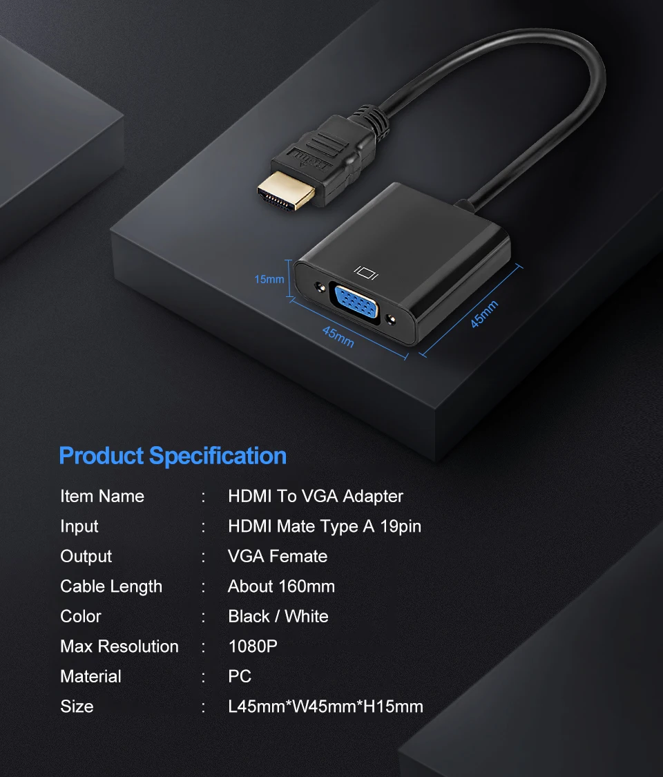 HDMI к VGA адаптер Мужской к Famale конвертер для PS4 1080P HDMI-VGA адаптер с видео аудио кабель Разъем HDMI VGA для ПК ТВ коробка