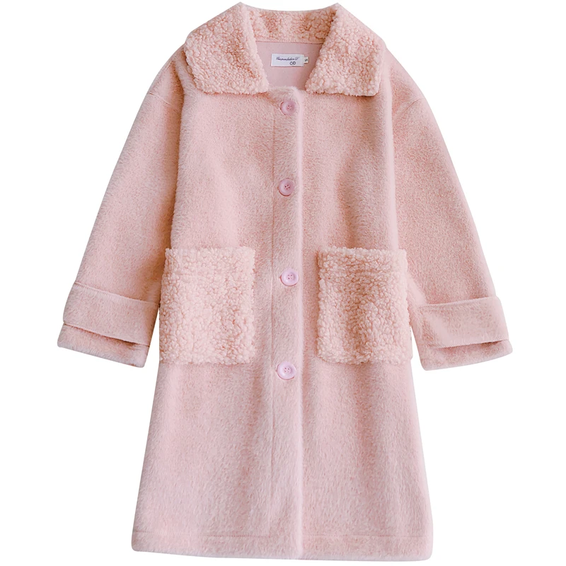 

Winter Outer Plush Coat Korean Age Reduction Sweet Lambswool Lapel Collar Pocket Thicken Jacket Girl Mid-length Overcoat