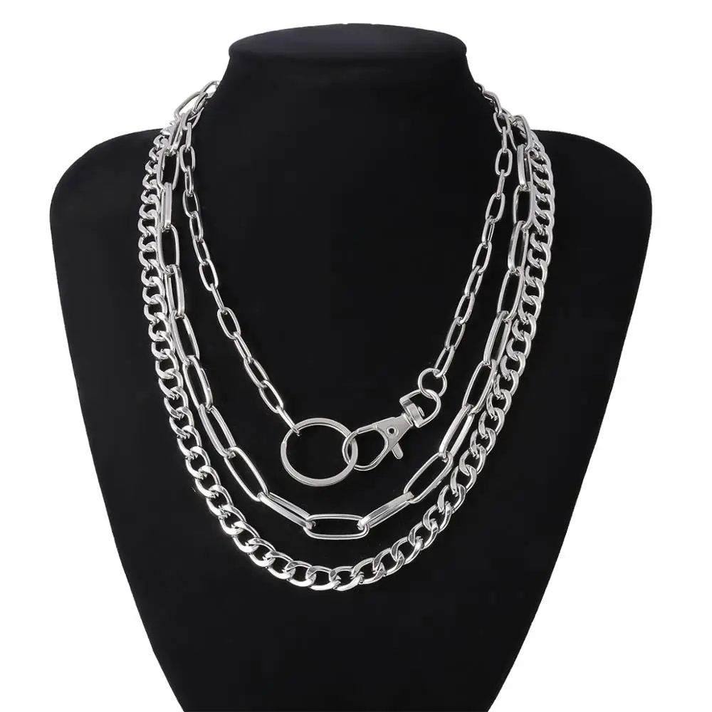 

SHIXIN 3 Pcs/Set Separable Punk Chunky Chain Necklace for Women/Men Hip Hop Layered Thick Chain Choker Necklace on the Neck 2020