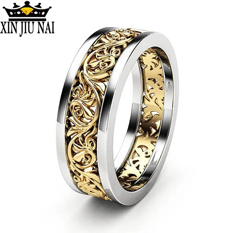 

Hollow Flower Ring European Fashion Jewelry Double Color Elegant Wedding Band Women Luxury style dance party Rings US Size 6-10