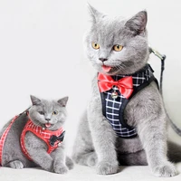 fashion cat dog harness vest breathable mesh leash set with bell cute bowknot accessories for small pets kitten