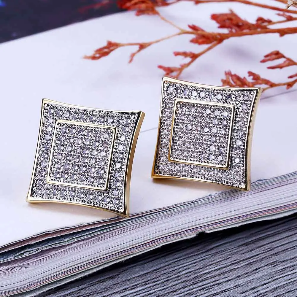 

Hip Hop Jewelry Zirconia Micro Inlay Square Thread Stud Earrings