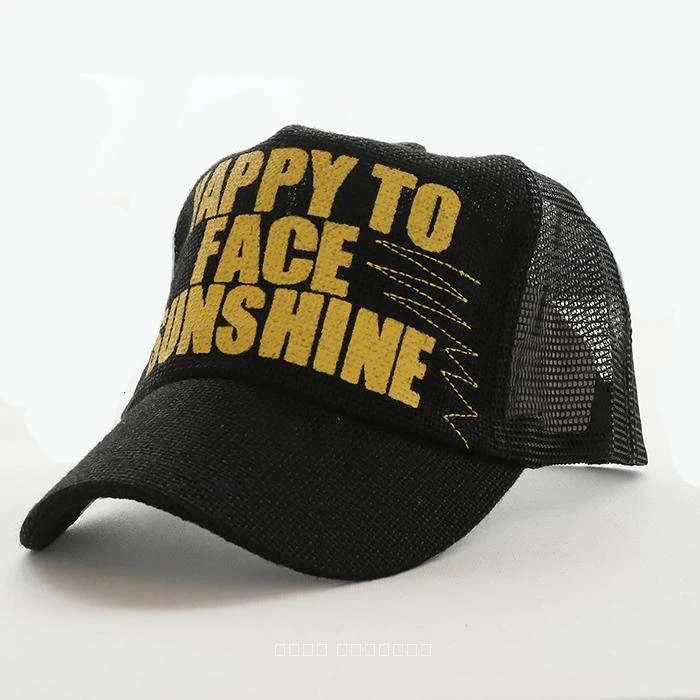 happy black yellow Мужская Летняя классная льняная простая Солнцезащитная шляпа, женская уличная Повседневная Кепка с сеткой, Мужская бейсболка большого размера, s 58-65 см - Цвет: happy black yellow