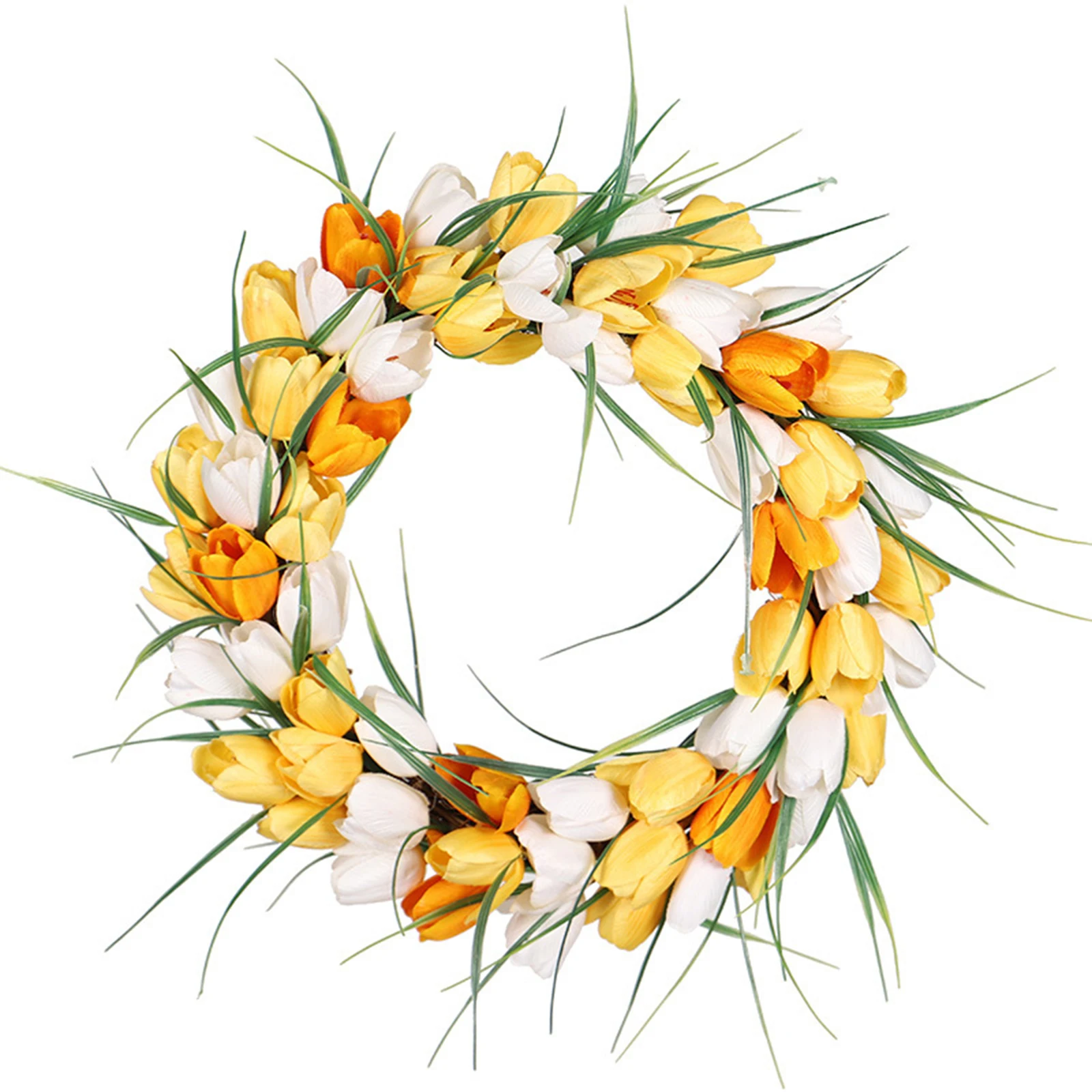 

30cm/40cm Artificial Mini Tulip Floral Wreath Silk Fake Flower Garland for Home Front Door Wedding Wall Hanging Decoration