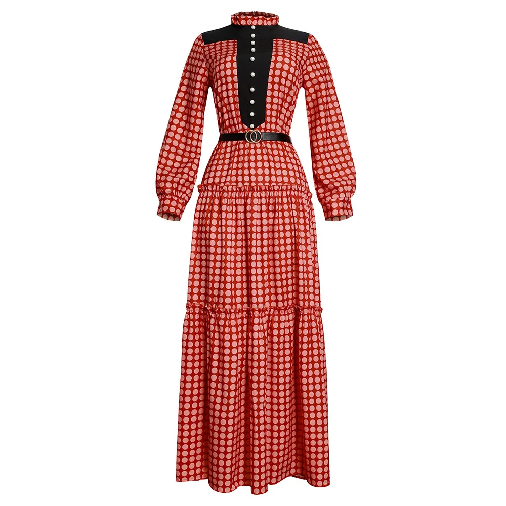 

Muslim Abaya Print Dot Maxi Dress Belt Cardigan Kimono Long Robe Gowns Jubah Middle East Ramadan Eid Arab Islamic Boubou Kaftan