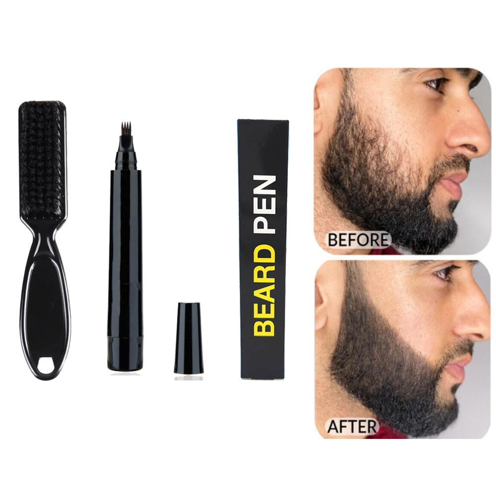 

Four-prong Waterproof Beard Pen And Beard Brush Filler Pencil Combination Coverage Enhancer Lasting Repair Moustache Shape