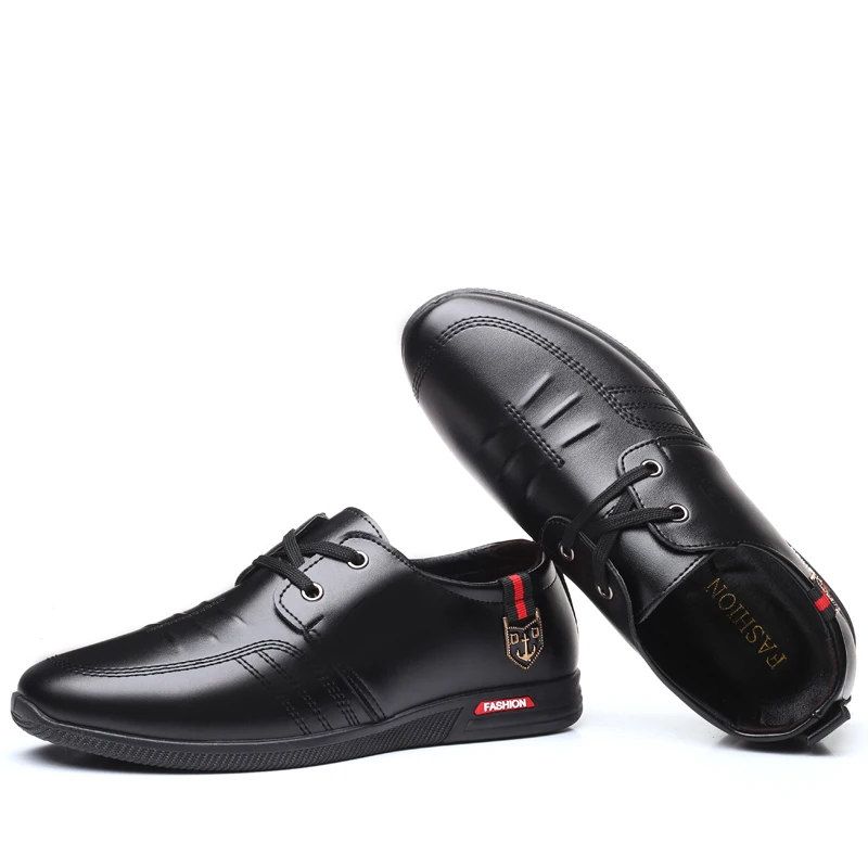 Business Casual Leather Shoes Men Black Lace-Up Wedding Dress For Male Soft Breathable Loafers Flat Outdoor Sneakers | Обувь