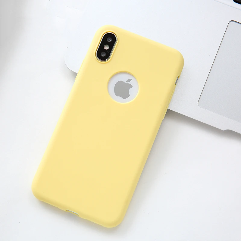 Чехол конфетного цвета с отверстием для iphone 7, 8, 6, 6s Plus, X, XS, MAX, XR, 10, милая девушка, матовый Мягкий силиконовый чехол для телефона